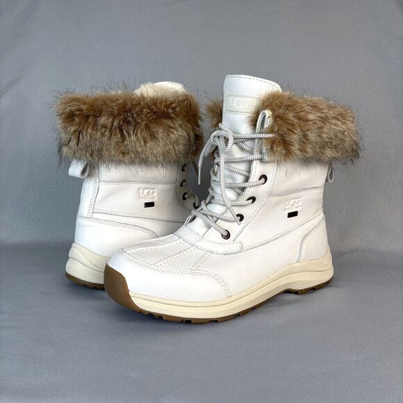 New Womens UGG Snow Boot Adirondack III White Leather Laced Up Fur Cuff $250 10 - Picture 5 of 16